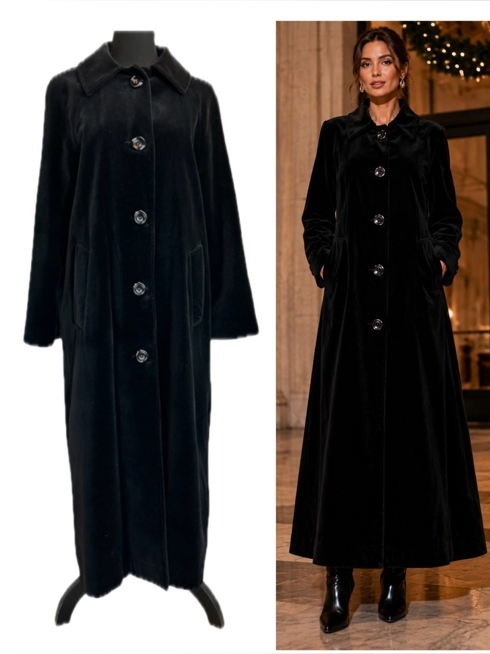 Vintage black velvet floor-length maxi opera coat